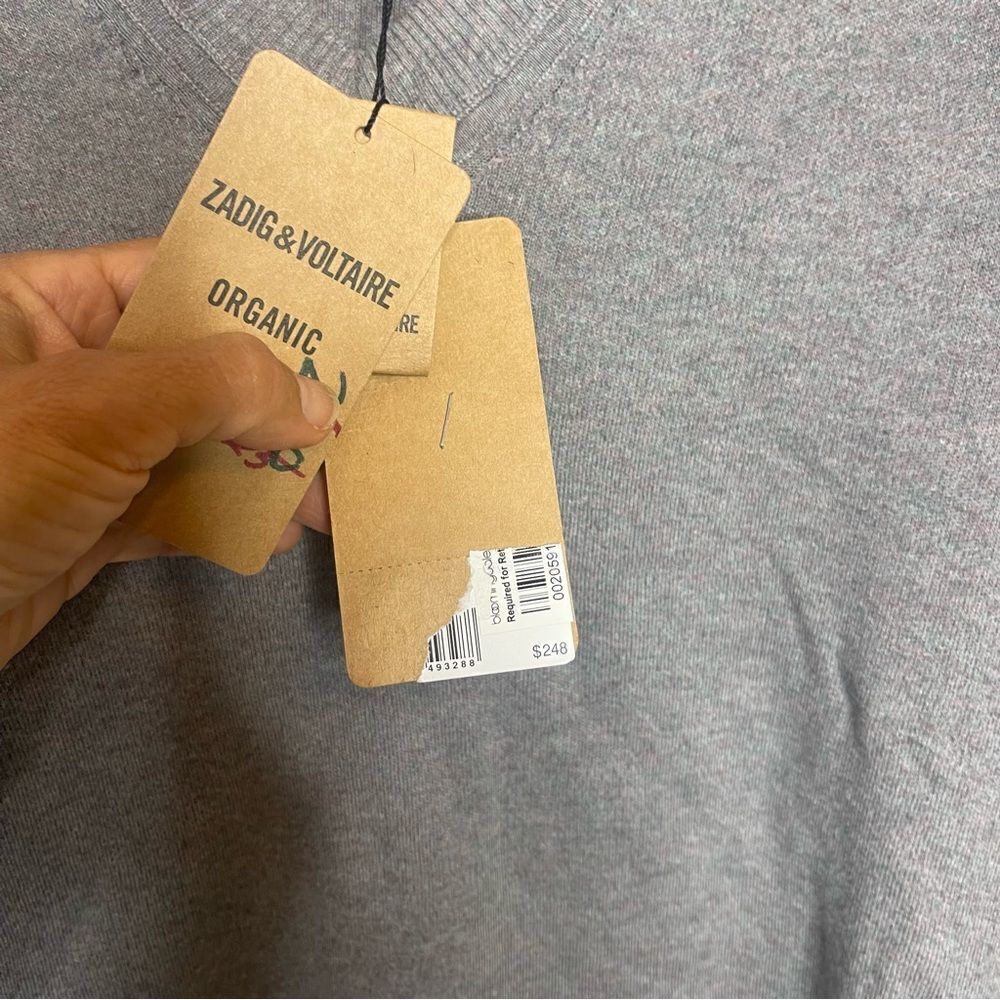 ZADIG & VOLTAIRE Brumy V-Neck Sweater Slub Cotton Gray Size Small - Picture 7 of 12